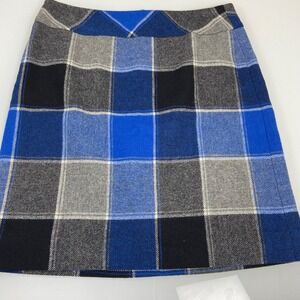 Talbots Womens 2P Petites Wool Blend Plaid Skirt Blue Gray Black Career Academia